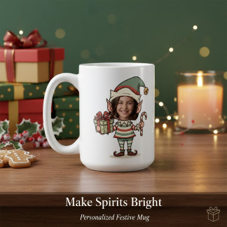 Custom Photo Face Christmas Elf Kaffemugg