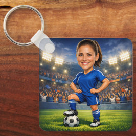 Custom Photo-Face Soccer/Football Star Caricature Nyckelring