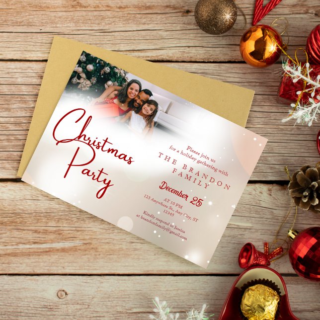 Custom Photo Family Holiday Holly Christmas  Inbjudningar (Skapare uppladdad)