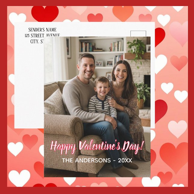  Custom Photo & Family Name. Valentines Helg Vykort (Skapare uppladdad)
