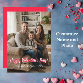  Custom Photo & Family Name. Valentines Julkort