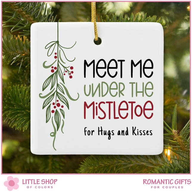 Custom Photo First Christmas Together Mistletoe Julgransprydnad Keramik (Skapare uppladdad)