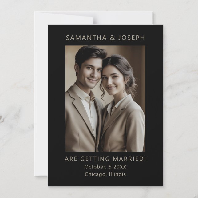 Custom Photo Formal Black Wedding Save the Date Magnetisk Inbjudningskort (Framsida)
