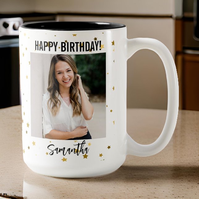 Custom Photo Happy Birthday Mug for Women Två-Tonad Mugg (birthday mug for mom, birthday gift for her, happy birthday mug for her, mom mug, mothers day gift)