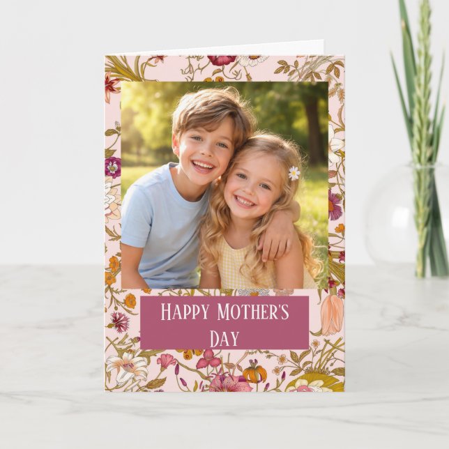Custom Photo Happy Mother’s Day floral Kort (Framsida)