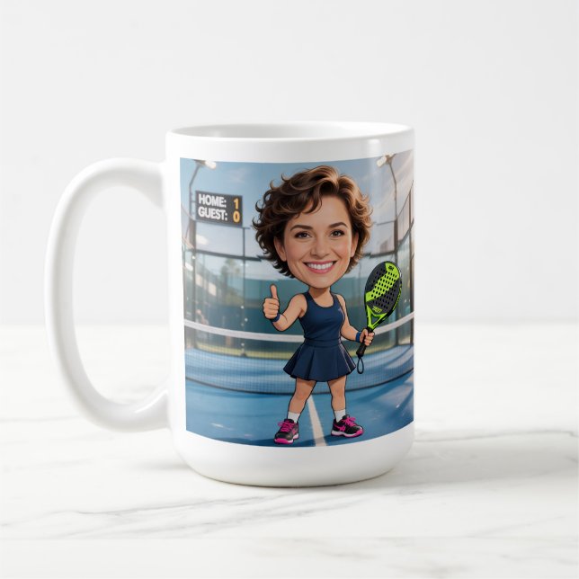 Custom Photo Head Padel/Pickleball Player Caricatu Kaffemugg (Vänster)