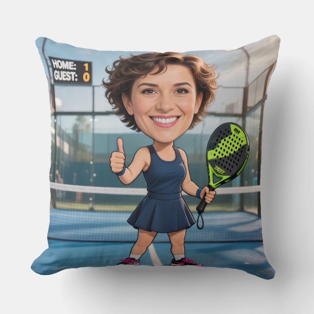 Custom Photo Head Padel/Pickleball Player Caricatu Kudde (Framsida)