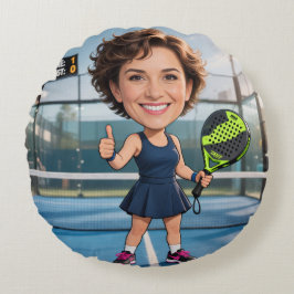 Custom Photo Head Padel/Pickleball Player Caricatu Rund Kudde