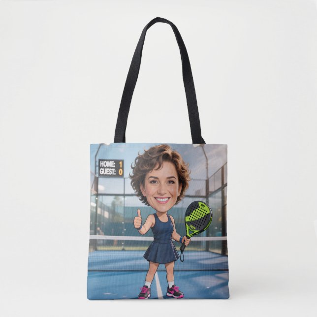 Custom Photo Head Padel/Pickleball Player Caricatu Tygkasse (Framsida)