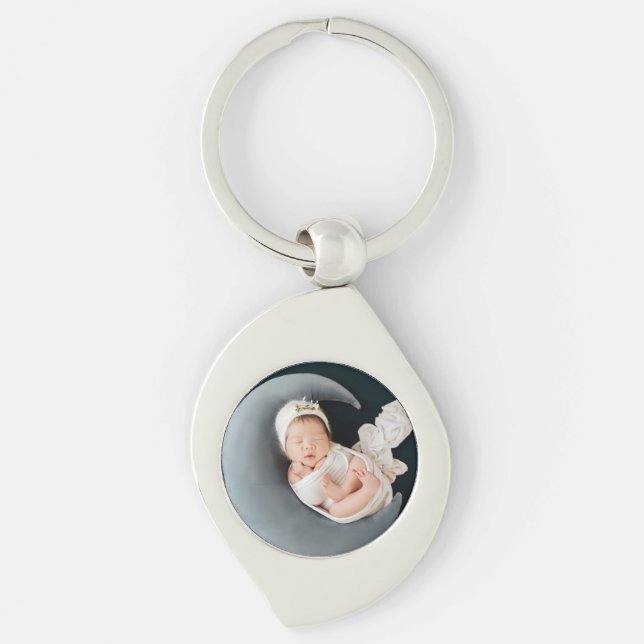 Custom photo keepsake precious baby swirl silverfärgad nyckelring (Framsidan)