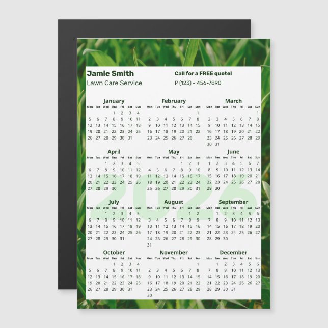 Custom Photo Lawn Care 2026 Calendar Magnet (Fram/baksida)