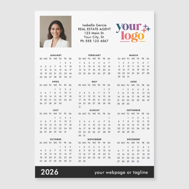 Custom Photo Logo 2026 Magnetic Calendar (Framsida)