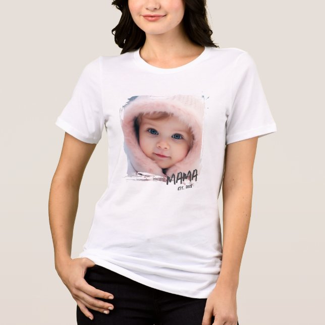 Custom Photo Mama Established T Shirt (Framsida)