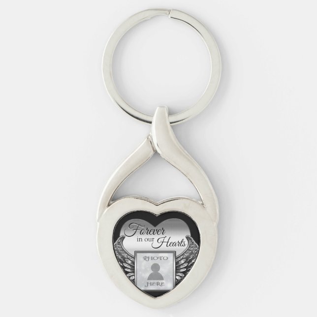 Custom Photo Memorial Heart Keychain Twisted Heart Silverfärgad Nyckelring (Framsidan)