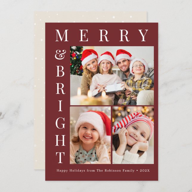 custom photo merry bright christmas holiday card julkort (Fram/baksida)