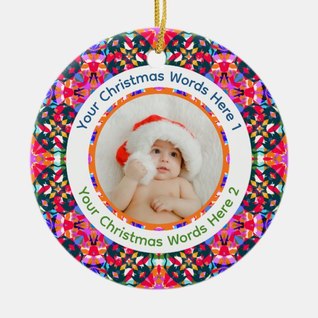 Custom Photo Merry Christmas Modern Colorful Julgransprydnad Keramik (Framsidan)