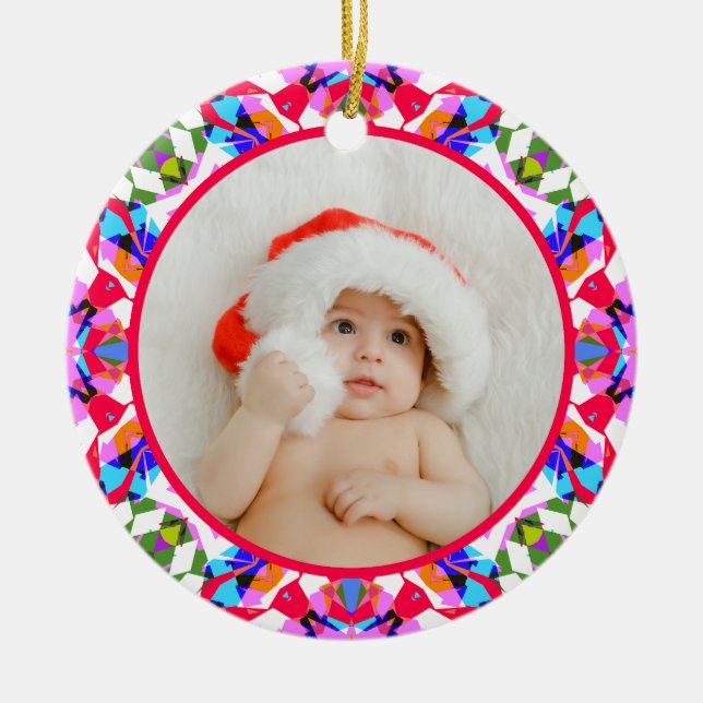 Custom Photo Merry Christmas Modern Colorful Julgransprydnad Keramik (Framsidan)