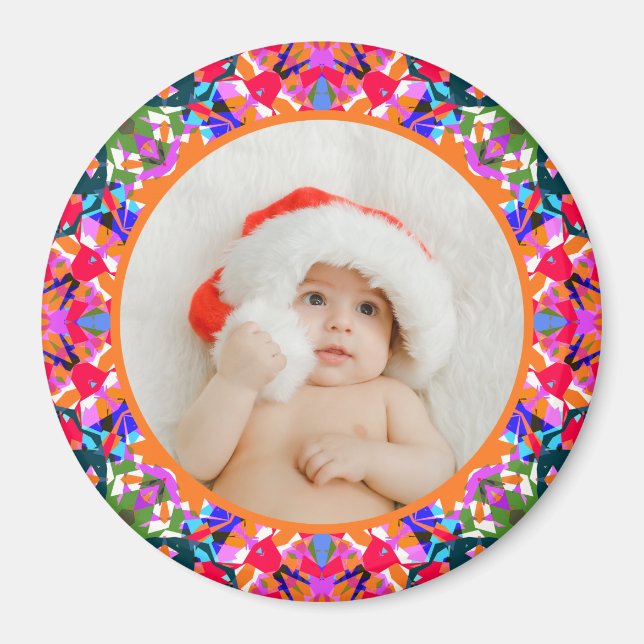 Custom Photo Merry Christmas Modern Colorful Magnet (Framsidan)