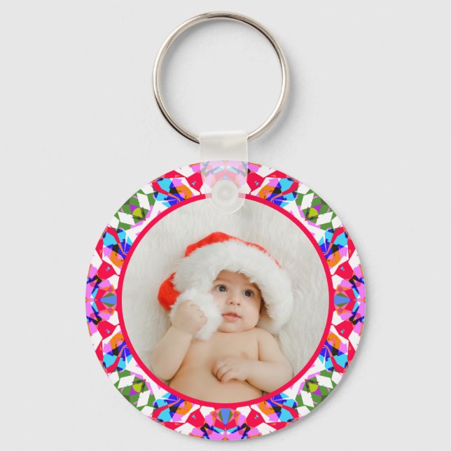 Custom Photo Merry Christmas Modern Colorful Nyckelring (Framsida)