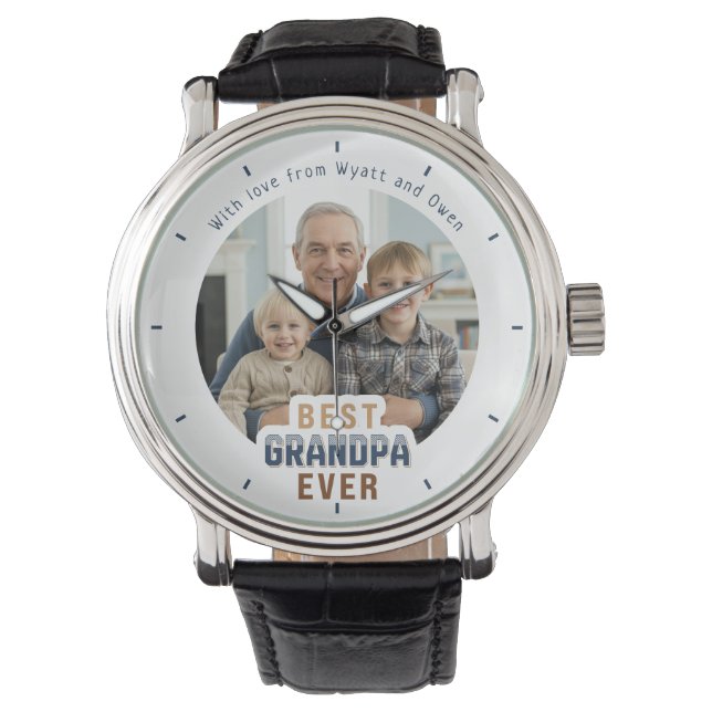Custom Photo Message Best Grandpa Ever Armbandsur (Framsida)
