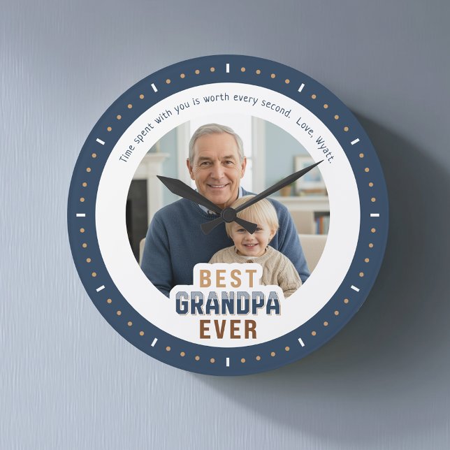 Custom Photo Message Best Grandpa Ever Large Clock Stor Klocka (Skapare uppladdad)