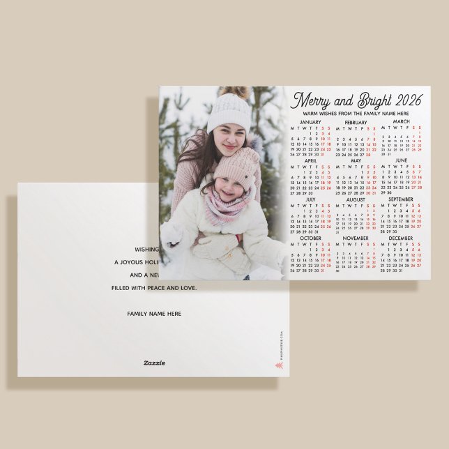 Custom Photo Modern Holiday 2026 Calendar Card Julkort (Skapare uppladdad)