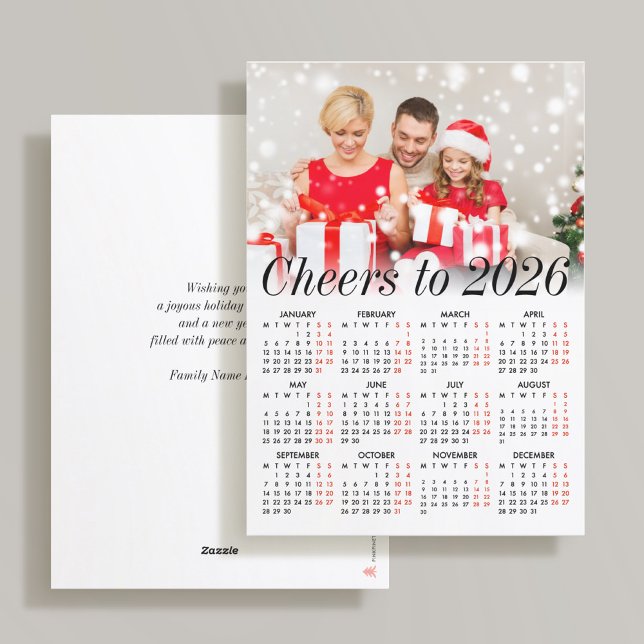 Custom Photo Modern Holiday 2026 Calendar Card Julkort (Skapare uppladdad)