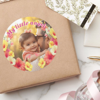 Custom Photo My Little Angel Floral Runt Klistermärke
