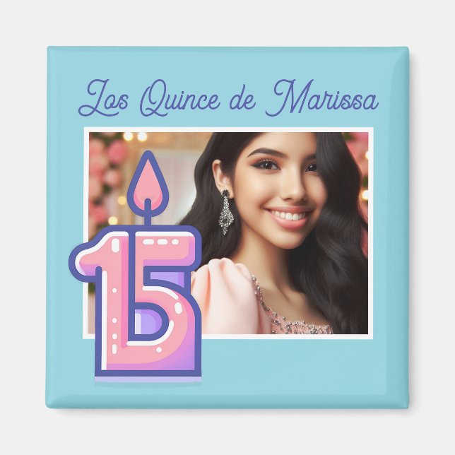 Custom Photo Name 15th Birthday Girl Quinceañera  Magnet (Framsidan)