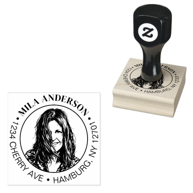 Custom Photo, Name and Return Wood Address  Stämpel (Stämplad)