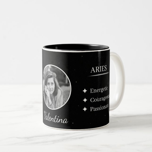 Custom Photo & Name Aries Zodiac Traits Mug Två-Tonad Mugg (Framsida höger)