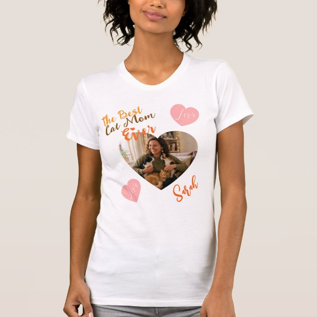 Custom Photo & Name Best Cat Mom Ever T-Shirt (Framsida)