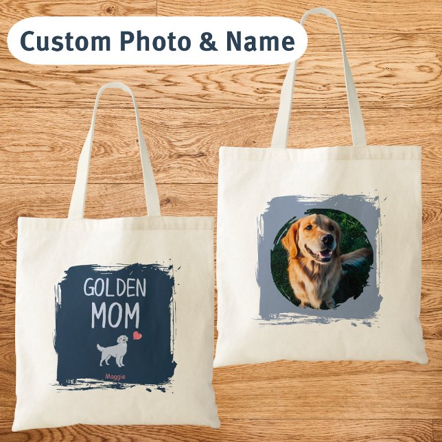 Custom Photo & Name Golden Retriever Mom tote bag Tygkasse (Skapare uppladdad)