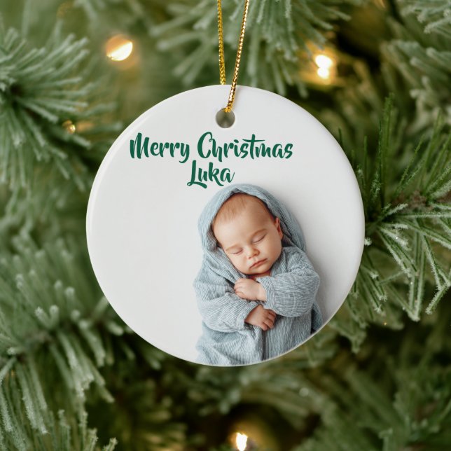 Custom Photo & Name Holiday Christmas Ornament (Träd)