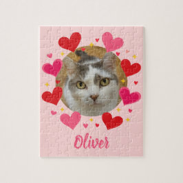 Custom Photo Name Red Pink Hearts Personalized Pussel