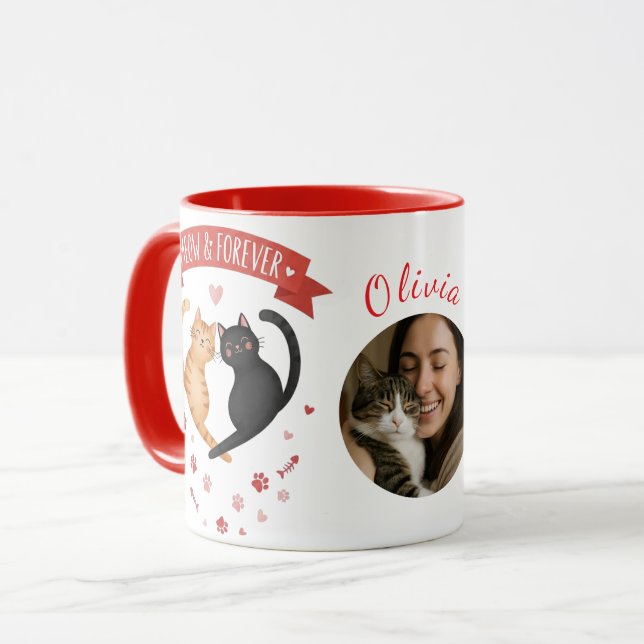 Custom Photo & Name Valentine's Cat Mom Gift Mugg (Framsida vänster)