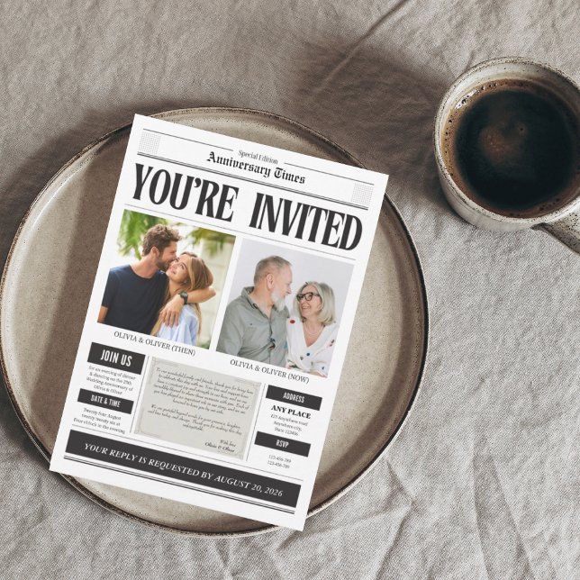 Custom photo newspaper anniversary inbjudningar (Skapare uppladdad)