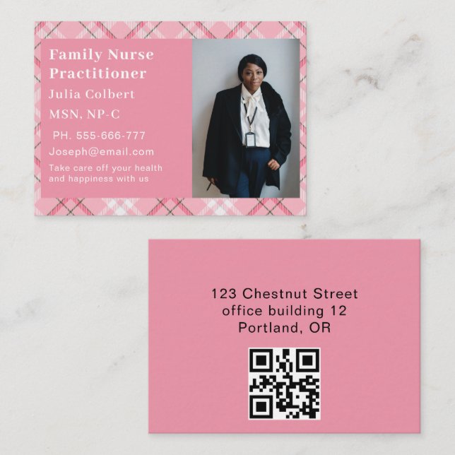 Custom Photo Nurse Practitioner QR Code Visitkort (Fram/baksida)