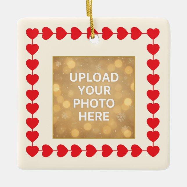 Custom Photo Ornament – Red Heart Frame  (Framsida)