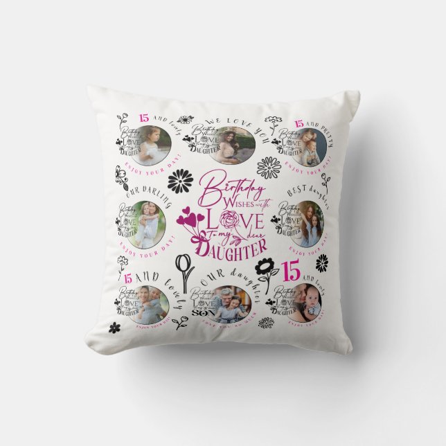 Custom Photo Pattern Daughter Birthday Kudde (Framsida)