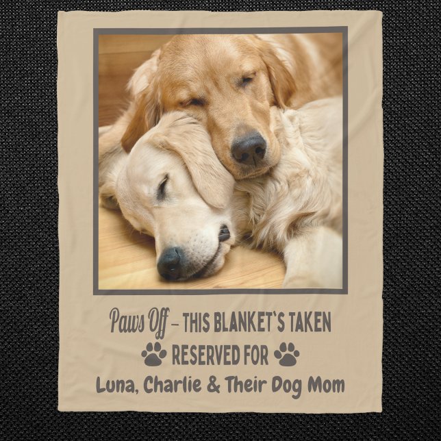 Custom Photo Pet Dog  Fleecefilt (Custom dog photo blanket with name & “Paws Off” quote. Perfect for dog moms, dads & pet lovers!)