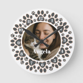 Custom Photo Pet Paw Print Wall Clock  Rund Klocka