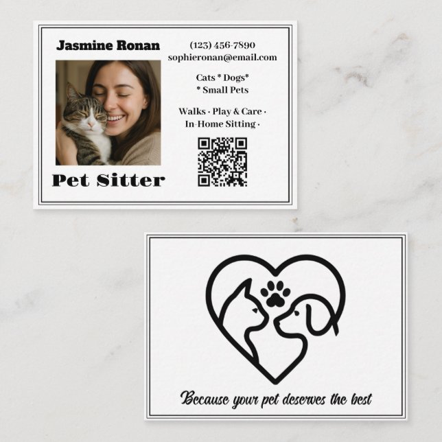 Custom Photo Pet Sitter Business Card  Visitkort (Fram/baksida)