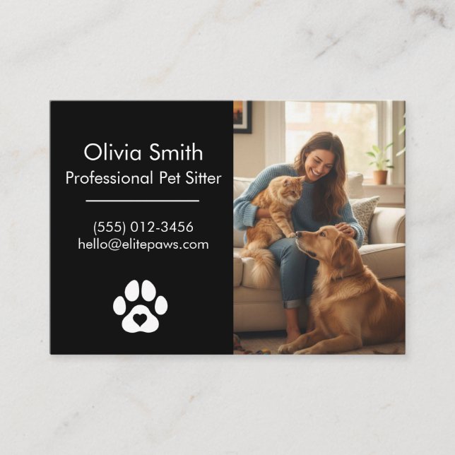 Custom Photo Pet Sitter Business Card  Visitkort (Framsida)