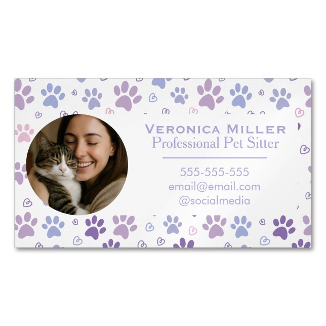 Custom Photo Professional Pet Sitter  Magnetiska Visitkort (Framsida)