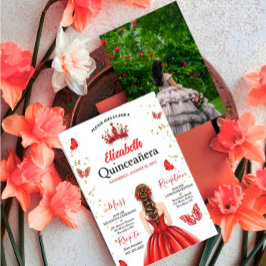 Custom Photo Red Royal Quinceañera Invitation Inbjudningar