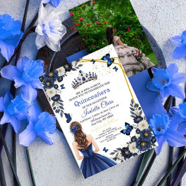 Custom Photo Royal Blue Quinceañera Invite Inbjudningar