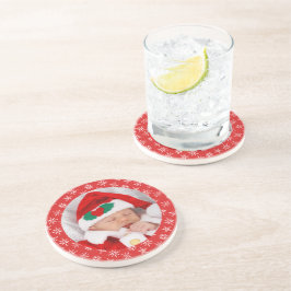 Custom Photo Santa Baby Red Background Snowflakes Underlägg