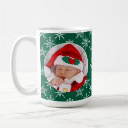 Custom Photo Santa Baby Snowflakes & Green Paper Kaffemugg