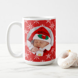 Custom Photo Santa Baby Snowflakes & Red BKGRD Kaffemugg